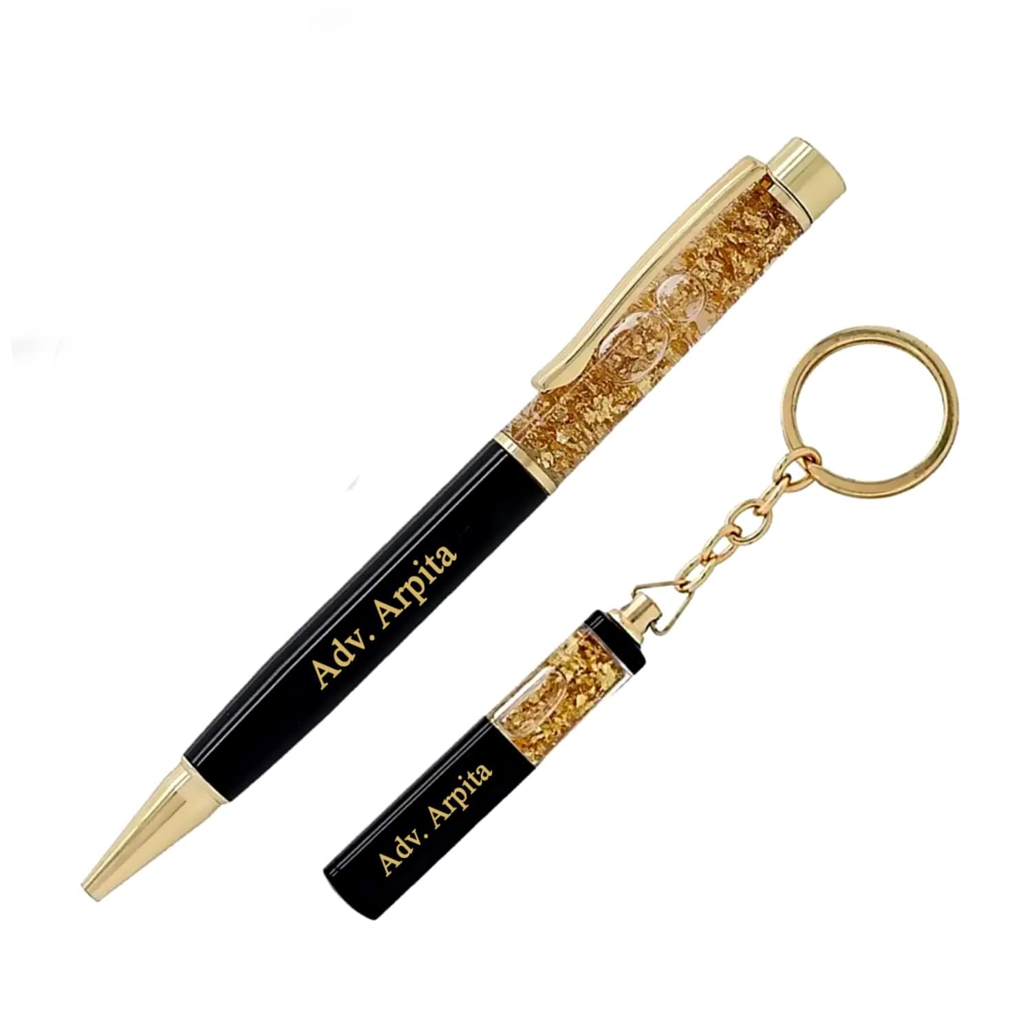 Customised Golden Zari Pen and Keychain Gift Set