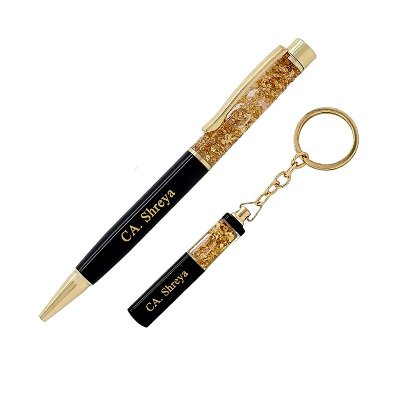 Customised Golden Zari Pen and Keychain Gift Set